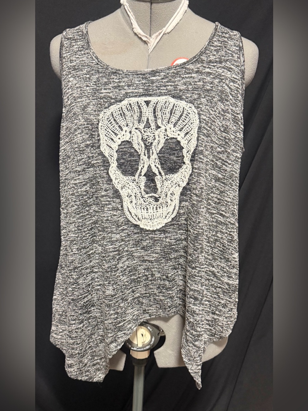 Cato Gray Knit Tank Top with White Crochet Skull